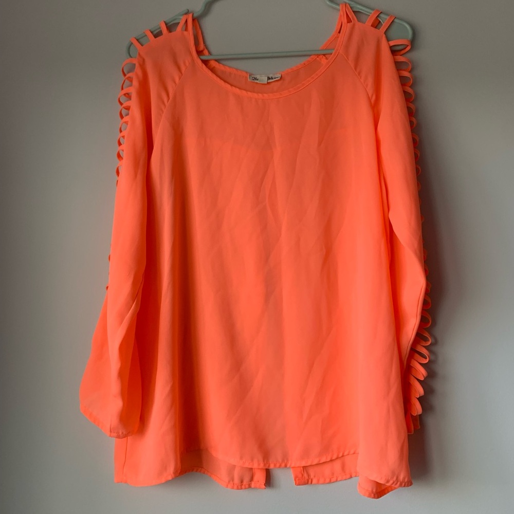 Coral Blouse with Sleeve Cutout